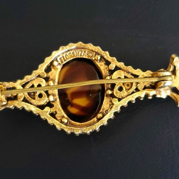 Vintage Florenza Signed Cameo Bar Pin, Victorian Revival Style Brooch - Picture 9 of 9